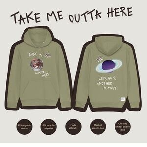Broken Planet “take me outta here” sage green hoodie size small